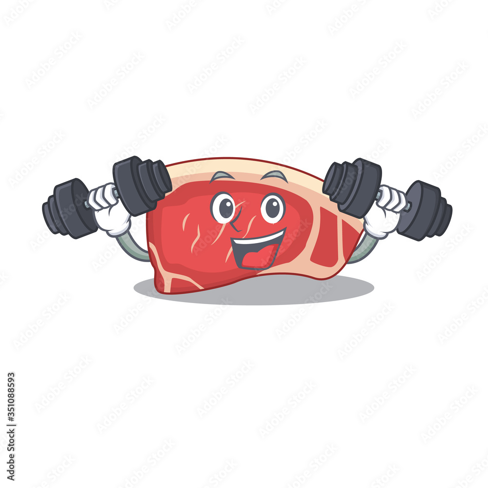 Wall mural sirloin mascot design feels happy lift up barbells during exercise