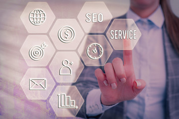 Text sign showing Seo Service. Business photo text techniques and procedures to increase the...