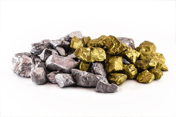 gold and silver nuggets heaped, pile of precious stones. Wealth or fortune concept.