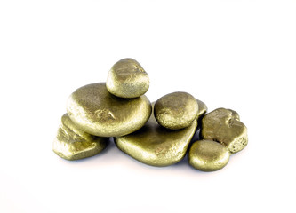 gold stones on white isolated background. Nuggets from another, concept of wealth or precious golden stones.