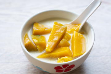 Coconut Milk Stewed Pumpkin, Thai food Made from pumpkin, coconut milk and sugar