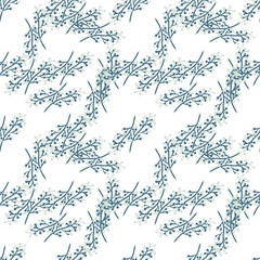 Geometric spring branches seamless pattern on white background. Vintage rustic with twig pattern.