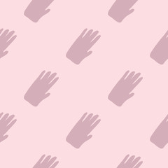 Hand shapes seamless pattern in simple style on pink background. Silhouette of a human hand geometric wallpaper.