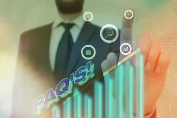 Word writing text Faq. Business photo showcasing a list of questions and answers relating to a...