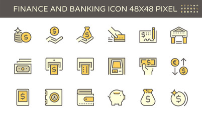 Finance and banking vector icon set design, 48X48 pixel perfect and editable stroke.