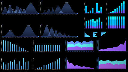 Infographic compositing elements. Bar Graphs and Charts showing various animations of market and business trends.