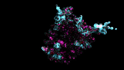 Ultraviolet Animation of Growing Molecule Plasma Infection. Isolated Colorful Nano Bubbles Building Up on Black Background.