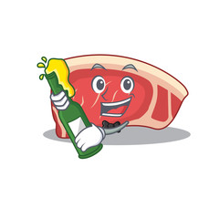 caricature design concept of sirloin cheers with bottle of beer