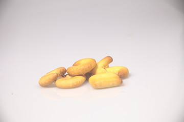 pile of many snack on white background . food for family concept