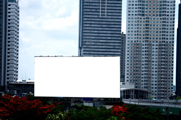 Billboard is blank and the view of a tall building in Bangkok Thailand,Public relations concepts.