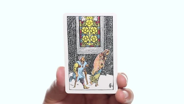Tarot cards reading. V of Pentacles.