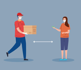 safe contactless delivery courier by covid 19 vector illustration design