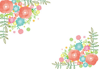 北欧風 木 手書き 線画 葉 葉っぱ 緑 イラスト フレーム 花 水彩 ナチュラル Wall Mural Okaka08