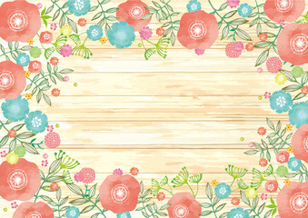 北欧風 木 手書き 線画 葉 葉っぱ 緑 イラスト フレーム 花 水彩 ナチュラル Wall Mural Okaka08