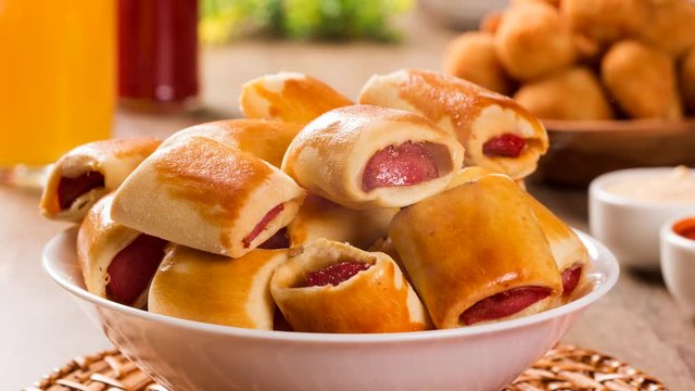 Sausage baked snacks. Brazilian snacks with smoke