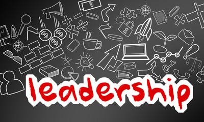 Leadership text with creative drawing for success concept