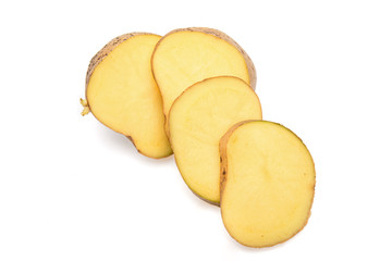 Naklejka na ściany i meble Potato slice into potato chips isolated on white background.