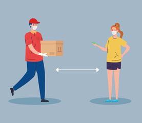 safe contactless delivery courier by covid 19 vector illustration design