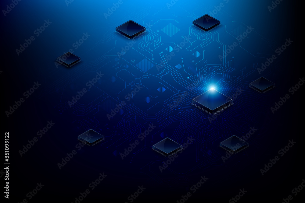 Poster cpu chipset with printed circuit board dot connection line element