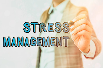 Word writing text Stress Management. Business photo showcasing method of limiting stress and its effects by learning ways