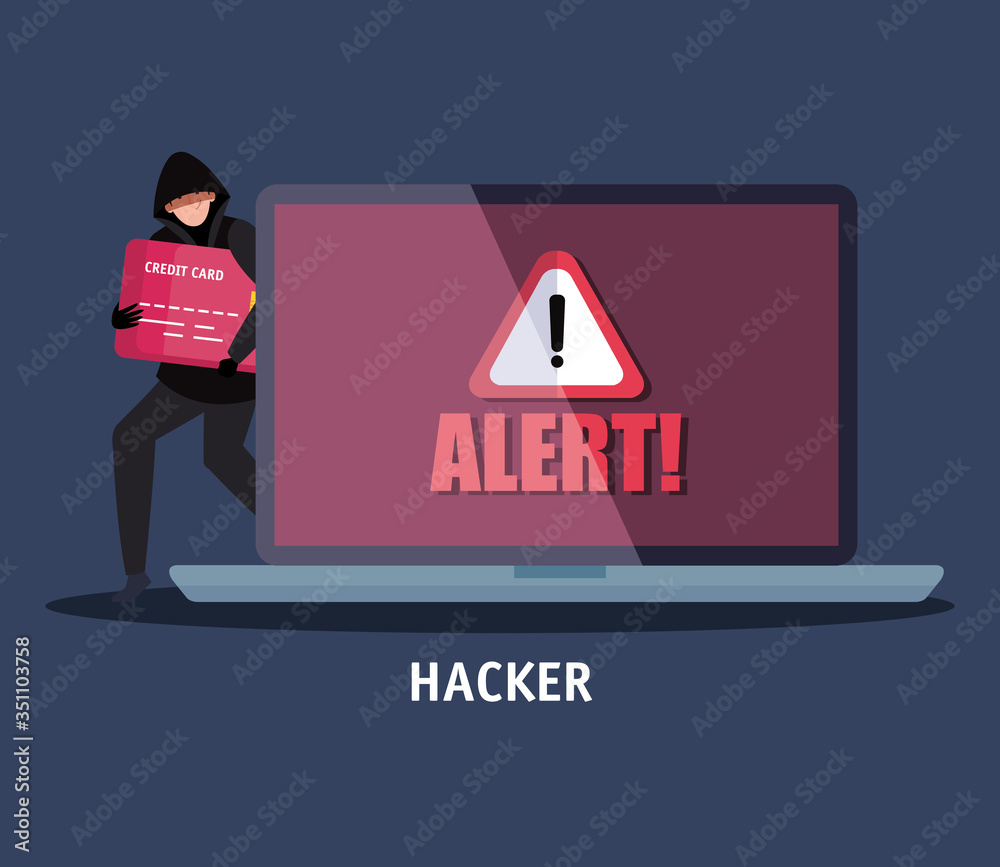 Wall mural hacker with laptop computer icon vector illustration design