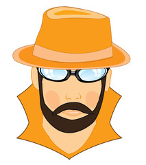 Portrait men spy in hat and spectacles