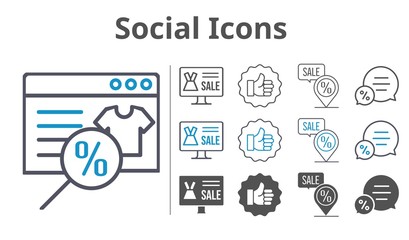 social icons icon set included online shop, like, chat, placeholder icons