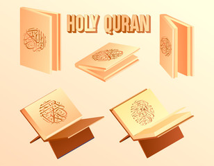 3d illustratin of holy quran, islamic isometric concept for book mockup with different side