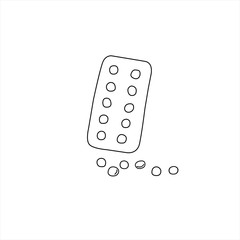 Simple Doodle medicine packing of pills, tablets, capsules isolated on white background. Vector EPS10 illustration. Health and care. Design for clinics, hospitals, pharmacies, medical poster
