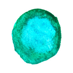 abstract watercolor stain, bright green-blue circle of paint