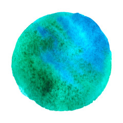 abstract watercolor stain, bright green-blue circle of paint