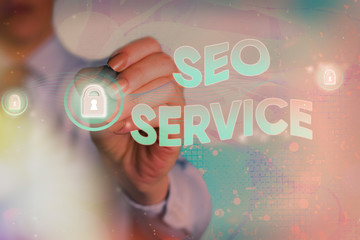 Conceptual hand writing showing Seo Service. Concept meaning techniques and procedures to increase...