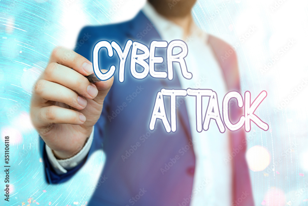 Poster handwriting text cyber attack. conceptual photo an attempt by hackers to damage destroy a computer s