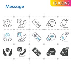 message icon set. included chat, price tag, discount, phone call icons on white background. linear, bicolor, filled styles.
