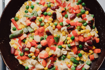 food fried stew stewed vegetables delicious beautifully close in the pan

