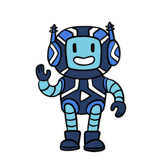 Cute cartoon hand drawn robot. Mascot for web, fabric, card, toy design. Kawaii Chatbot icon, vintage friendly AI robot. Customer support service chat bot. Vector illustration.
