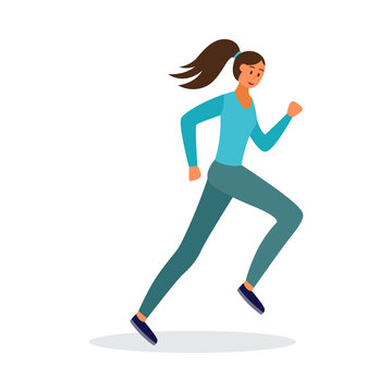 Woman athlete on running race character, flat vector illustration isolated.