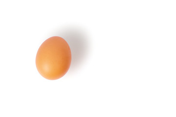Chicken eggs with shadows and copy space on the right, isolated On a white background, Top view