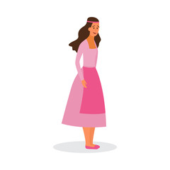 Woman character in historic ethnic costume, flat vector illustration isolated.