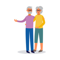 Happy old couple of elderly man and woman, flat vector illustration isolated.