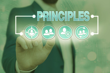 Handwriting text writing Principles. Conceptual photo fundamental truth that serves as the base for...