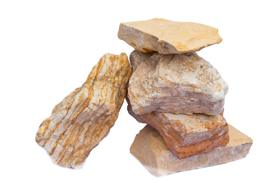 Shale stone or clastic sedimentary rock isolate on white background