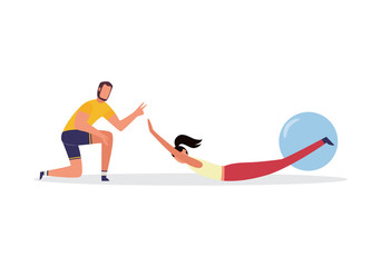 Fototapeta na wymiar Personal sport workout with people characters flat vector illustration isolated.