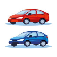 sedan cars vehicles transport icons vector illustration design
