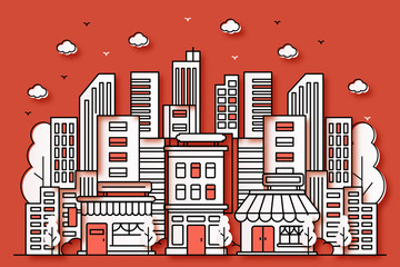 Fototapeta premium Illustration of a city with various forms of cities in a paper style