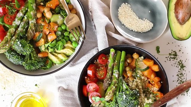Vegan Buddha bowl. Organic and clean food. Healthy and balanced diet eating