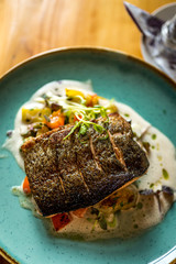 Grilled salmon and vegetables