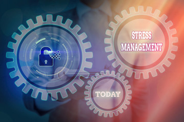 Text sign showing Stress Management. Business photo showcasing method of limiting stress and its effects by learning ways