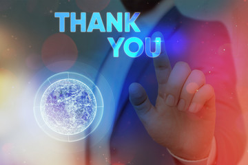 Conceptual hand writing showing Thank You. Concept meaning a polite expression used when...