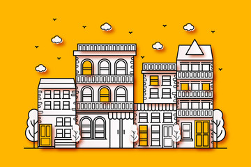 Fototapeta premium Illustration of a city with various forms of cities in a paper style